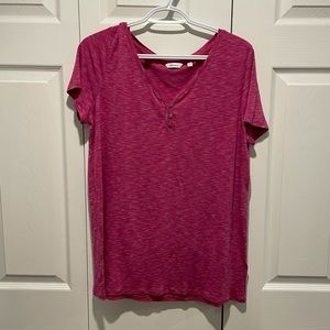 Pink V-Neck Button T-Shirt